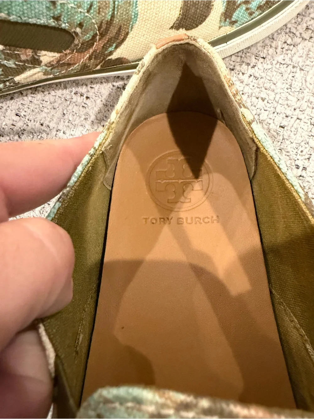 Tory Burch Floral Canvas Slip-On Flats in Teal and Brown